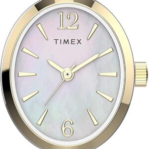 Timex Women’s Dress Stretch Bangle 21mm Watch – Gold-Tone Case Mother-of-Pearl Dial