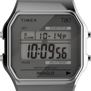 Timex T80 34mm Watch – Silver-Tone with Stainless Steel Expansion Band