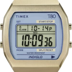 Timex Women’s T80 36mm Watch – Gold-Tone Expansion Band Blue Dial