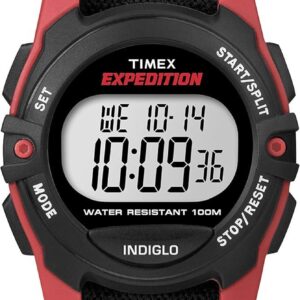 Timex Unisex T49956 Expedition Mid-Size Digital CAT Black/Red Fast Wrap Velcro Watch