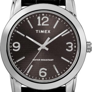 Timex Men’s TW2R86600 Classic 39mm Black/Silver-Tone Croco Pattern Leather Strap Watch