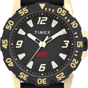 Timex UFC Men’s Champ 42mm Watch – Black Strap Black Dial Gold-Tone Case