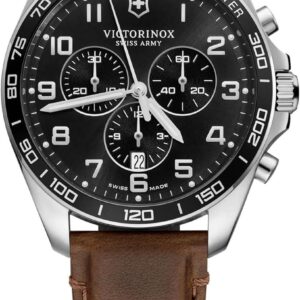 Victorinox FieldForce Classic Chrono Black Brown Leather Strap Watch 42mm – 241928