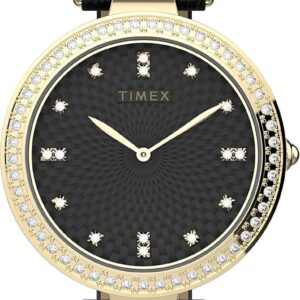 Timex Women’s Adorn 32mm Watch – Black Dial Gold-Tone Case Black Strap