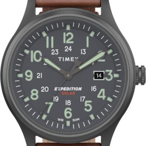 Timex Men’s TW4B18400 Expedition Scout Solar 40mm Brown/Gunmetal Leather Strap Watch