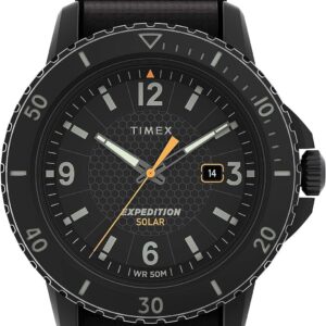 Timex Men’s Expedition Gallatin Solar 45mm Watch – Black Dial Black Resin Case Black Fast Wrap Strap