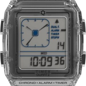 Timex Unisex Q LCA 35mm Watch – Clear Strap Digital Dial Clear Case