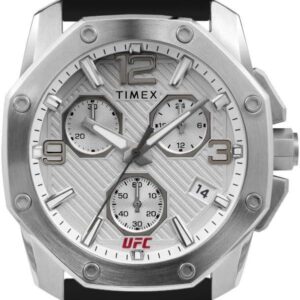 Timex UFC Men’s Icon Chronograph 45mm Watch – Red Strap White Dial Silver-Tone Case Giftset