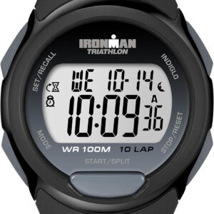 Timex Men’s Ironman Triathlon Essential 10 40mm Watch – Black Case Gray Top-Ring Black Resin Strap