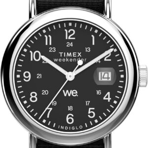 Timex Unisex Weekender 37mm Watch – Black Strap Black Dial Silver-Tone Case