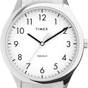 Timex Men’s Modern Easy Reader 40mm Watch – Silver-Tone Case White Dial with Expansion Band